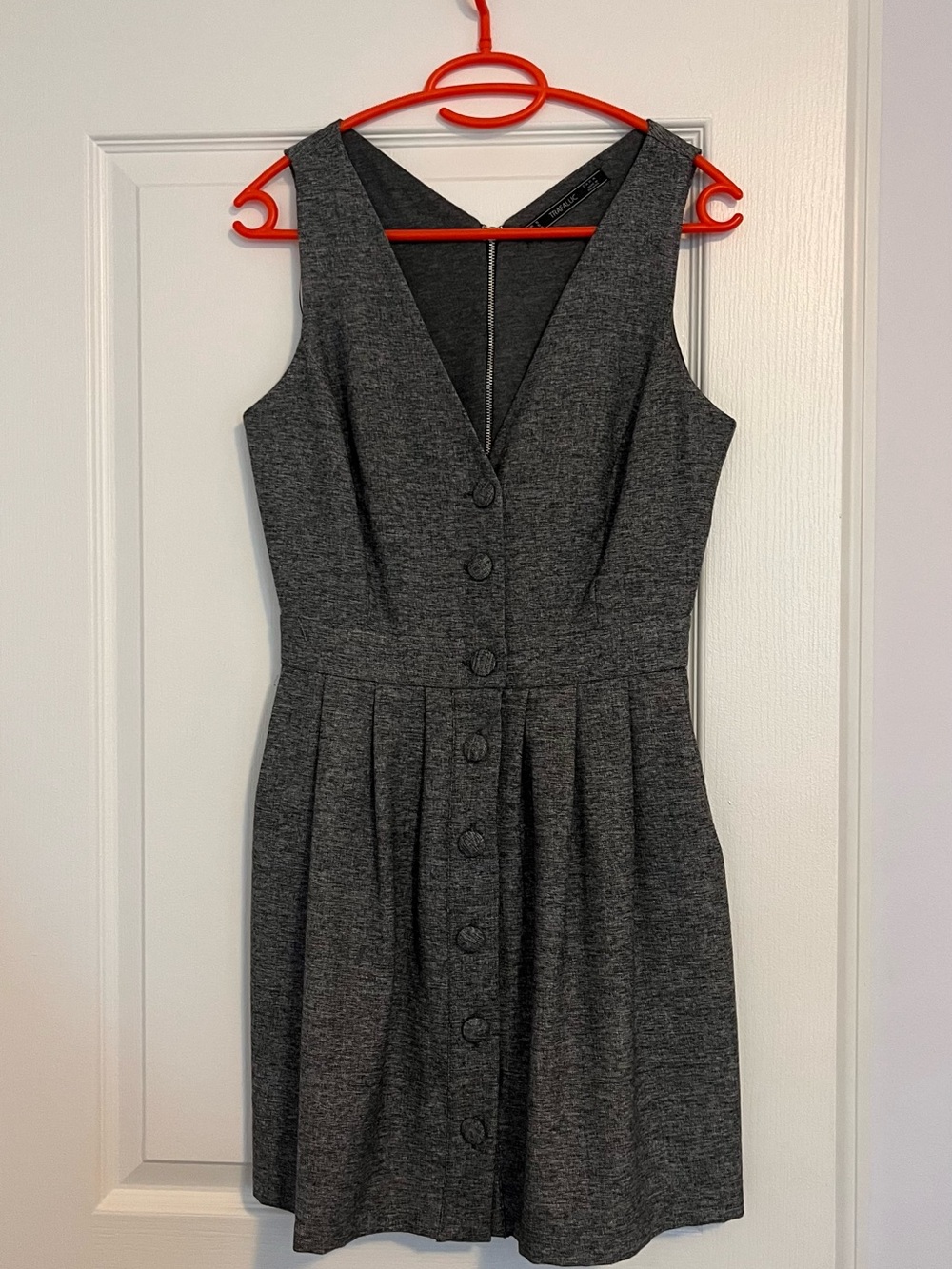 Zara Charcoal Gray V-Neck Button Front Dress